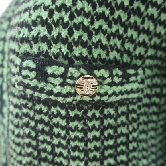Chanel Cashmere Tweed Cardigan Jacket Sage Green Size 44 - Picture 4 of 11